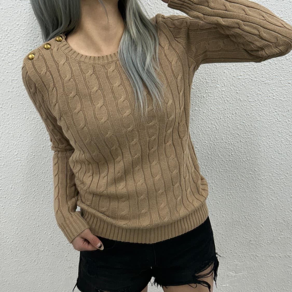 폴로 랄프로렌 숄더 버튼 베이지 꽈배기 니트 XS 상품이미지1