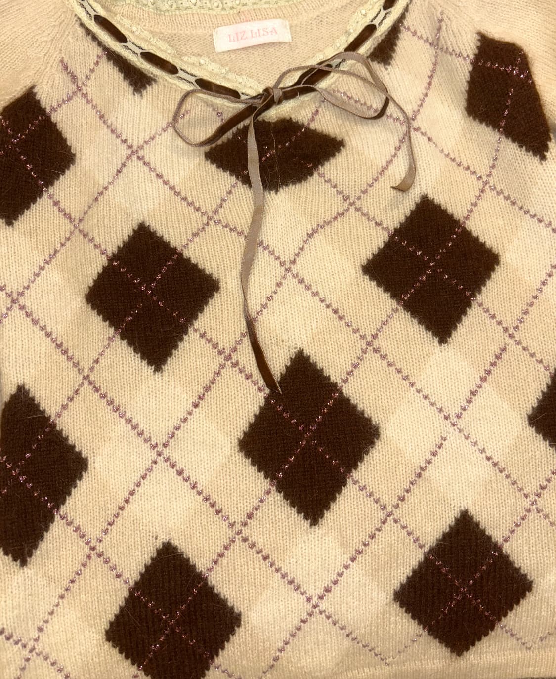 리즈리사 밀크티라떼 초코 아가일 니트 탑 라떼갸루 핀터레스트 대장템 상품이미지3