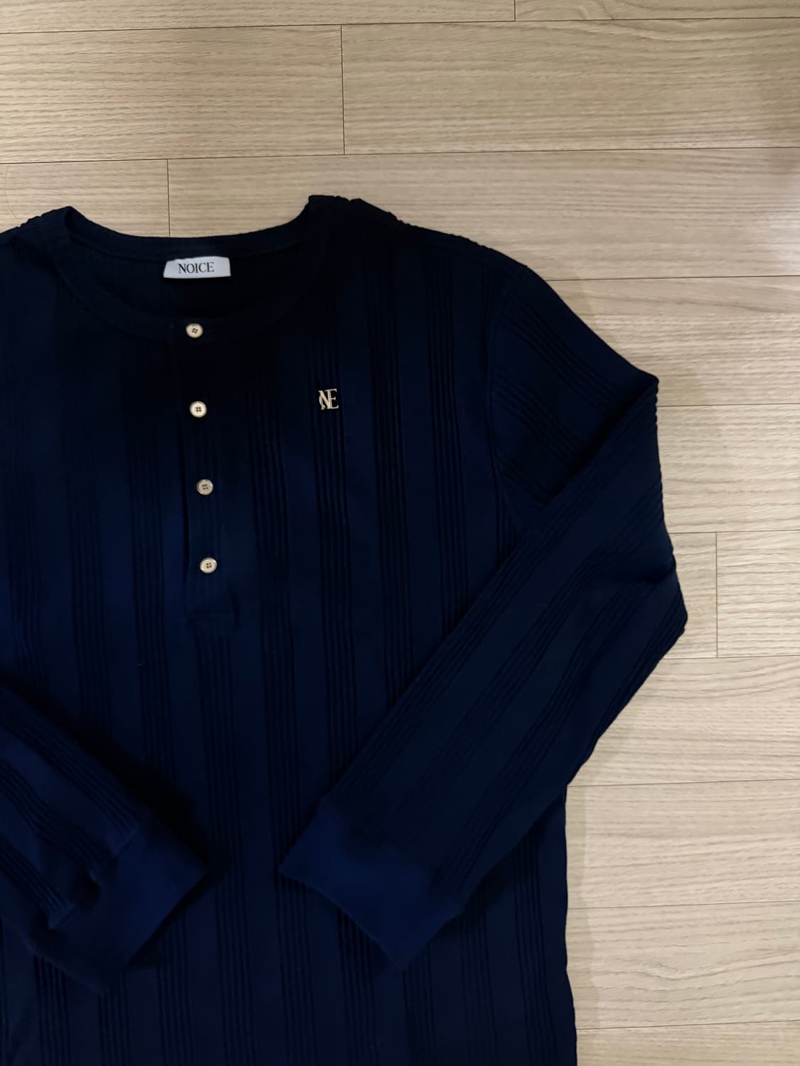 노이스 코튼 립 롱 슬리브 헨리넥 네이비 XL 상품이미지2