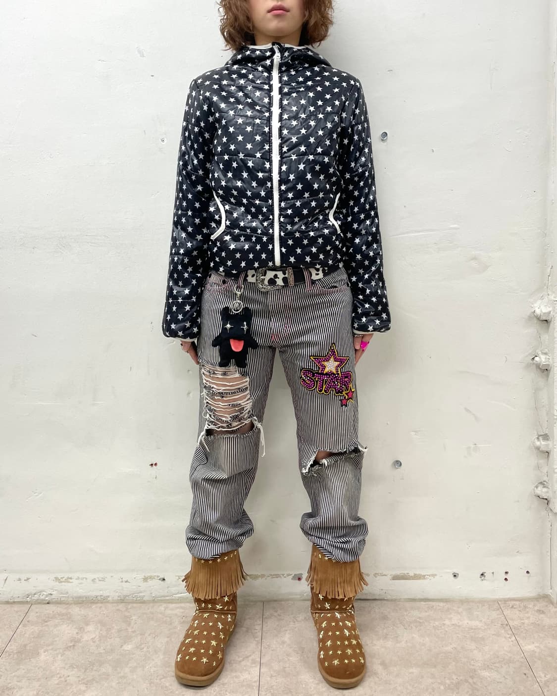 Glossy star black padded jacket 상품이미지5