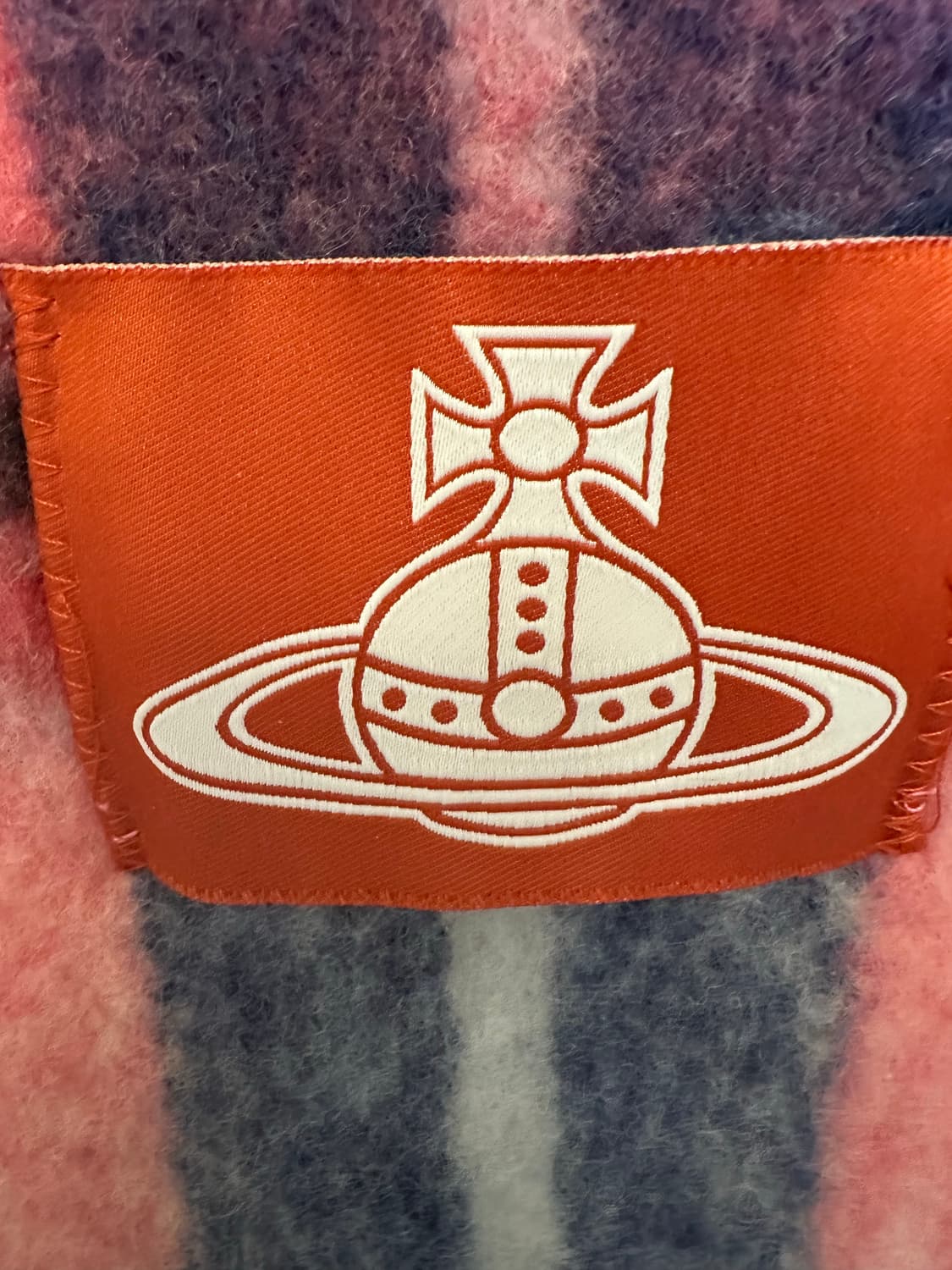 비비안웨스트우드 체크 모헤어 울 머플러 핑크 네이비 남여공용 상품이미지5