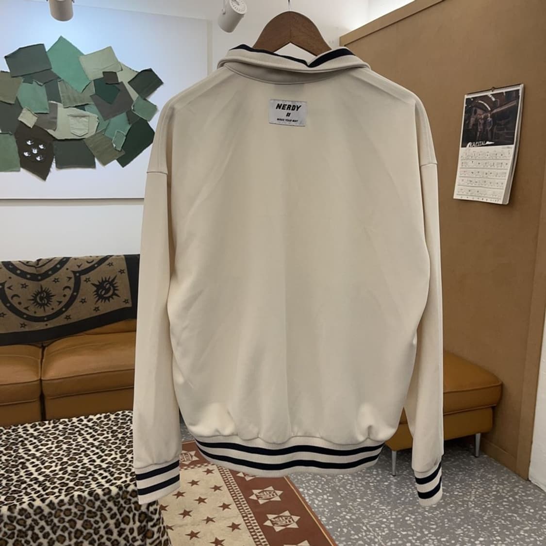 널디 올드스쿨 레트로 빈티지 화이트크림 져지 집업 M C09731 상품이미지4