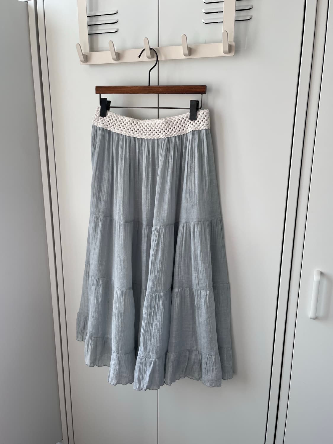 Vintage 연하늘 주름 레이스 롱스커트 상품이미지1