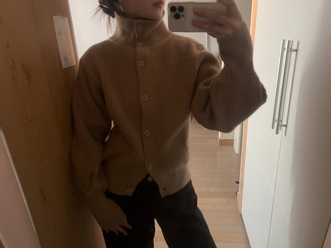 heavy high neck knit cardigan (camel) 상품이미지2