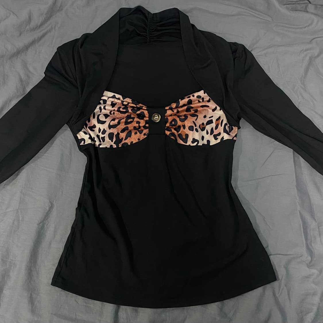 오네갸루 레오파드 리본 탑 롱슬리브 긴팔 상품이미지2