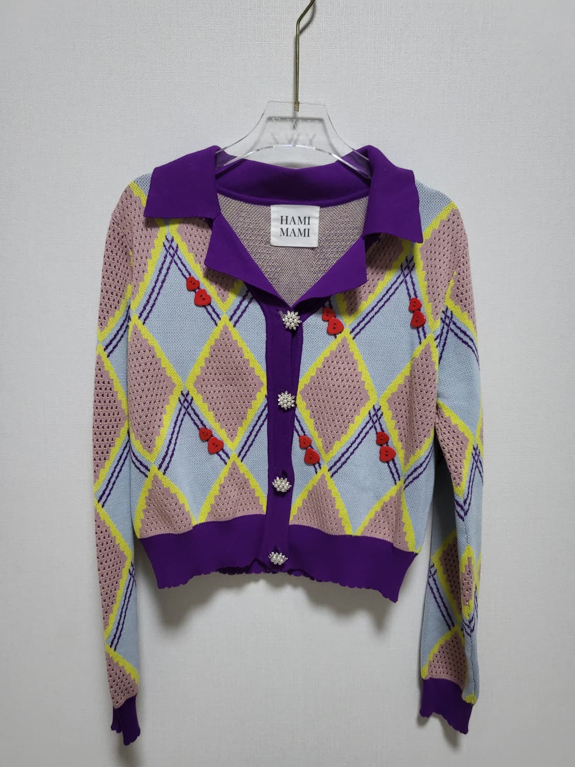 Hami Mami 진주 큐빅버튼 하트버튼 니트 가디건 FREE새제품 상품이미지1