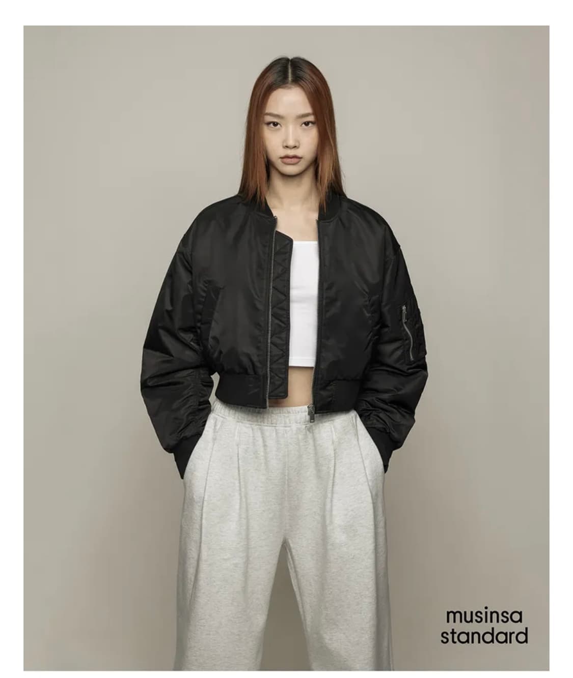 Womens Crop MA-1 Bomber Jacket [Black] 상품이미지1