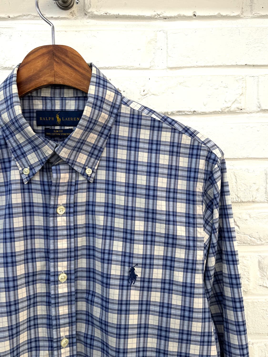 폴로 블루 체크 슬림핏 코튼셔츠 상품이미지4