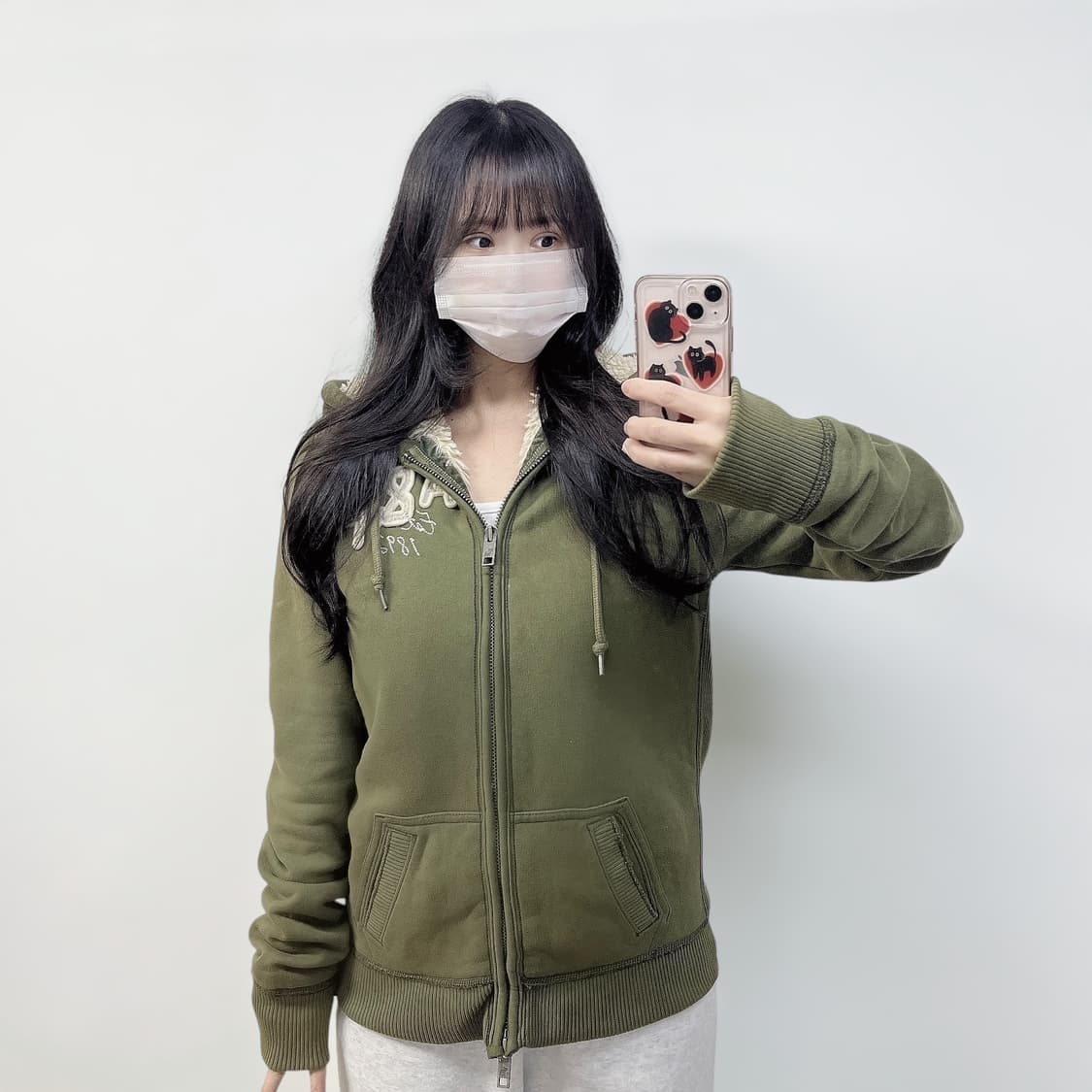 아베크롬비 AF 로고 퍼 후드집업 카키 상품이미지1