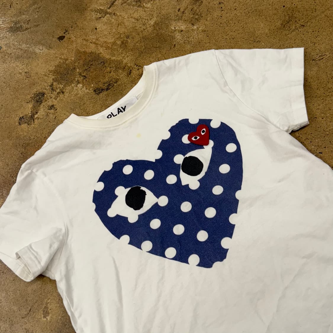 꼼데가르송 네이비 도트 땡땡이 하트 반팔티셔츠 상품이미지1