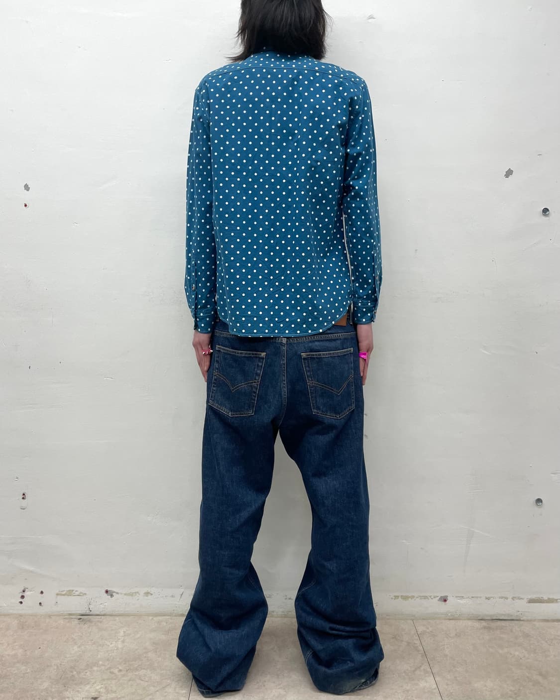 white dotted blue shirt  상품이미지4