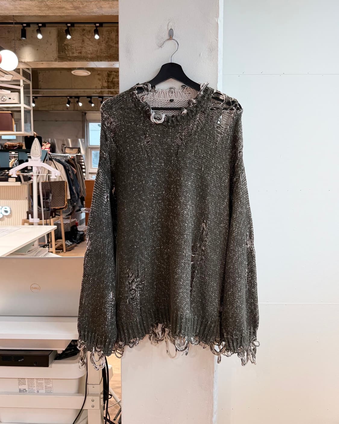 r13 카키 디스트레스드 오버사이즈 니트 상품이미지2