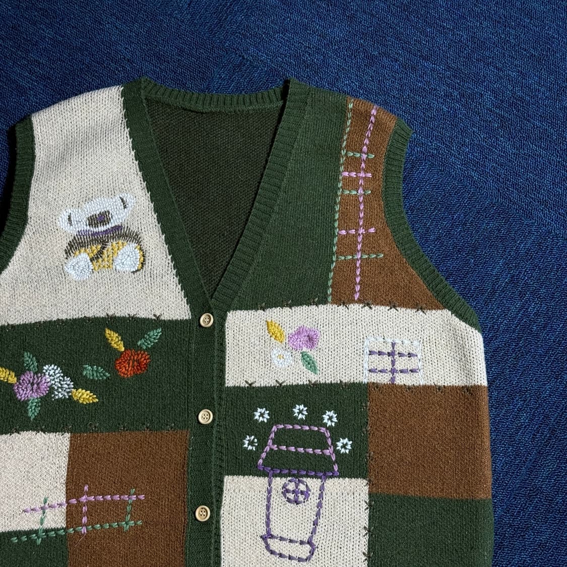 빈티지 꽈배기 니트 자수 조끼 상품이미지2