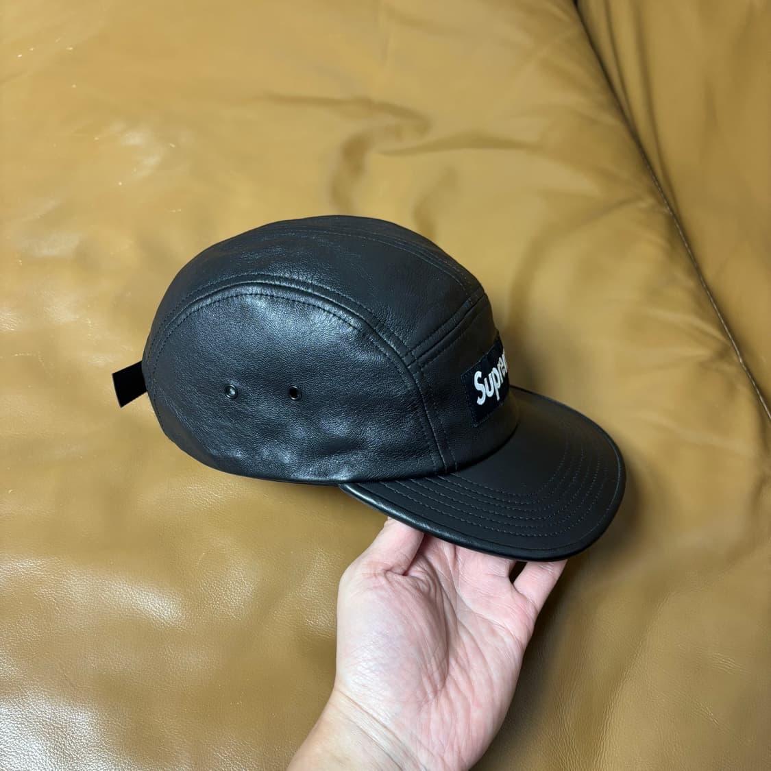 슈프림 캠프캡 모자 박스로고 레더 블랙 상품이미지3