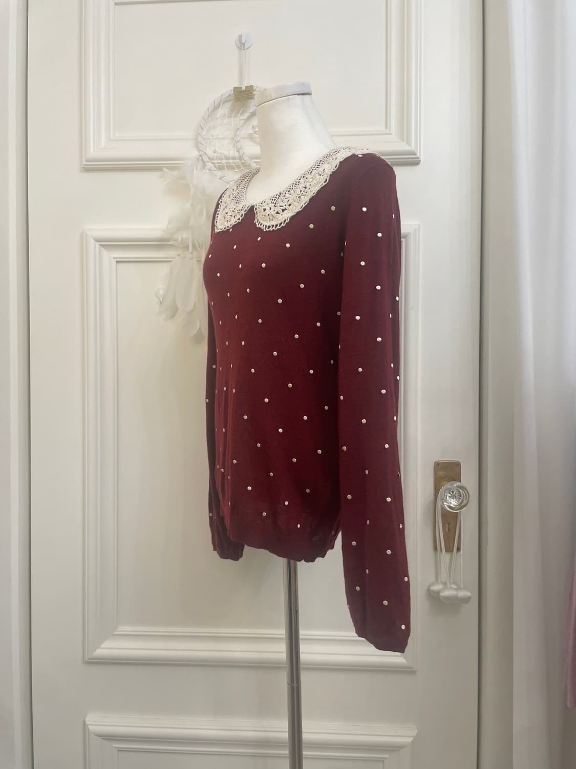 EARTH wine dot embroidery lace collar kn 상품이미지2