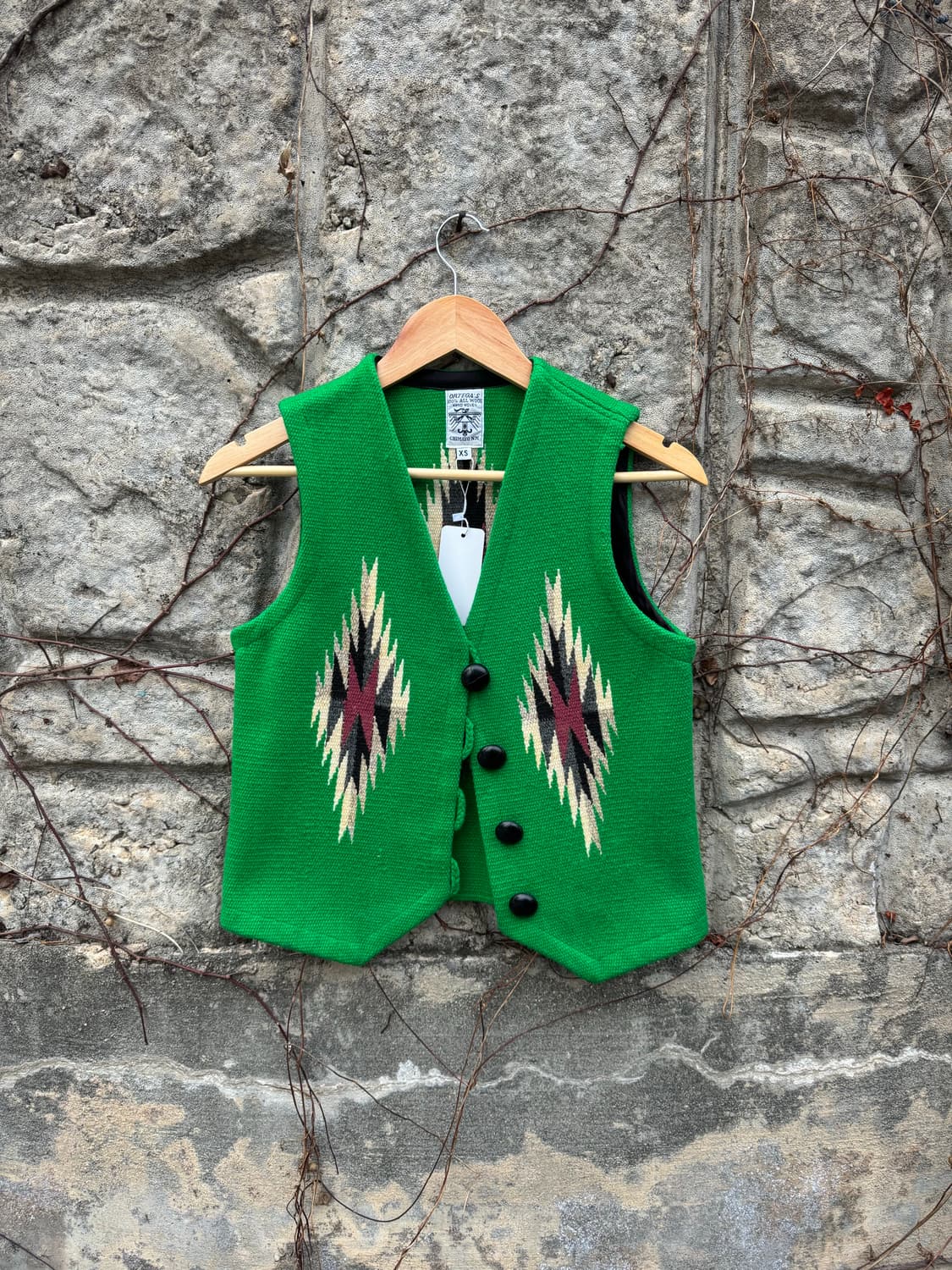 오르테가 핸드 우븐 울 나바호 네이티브 무늬 치마요 베스트 조끼 그린 상품이미지1