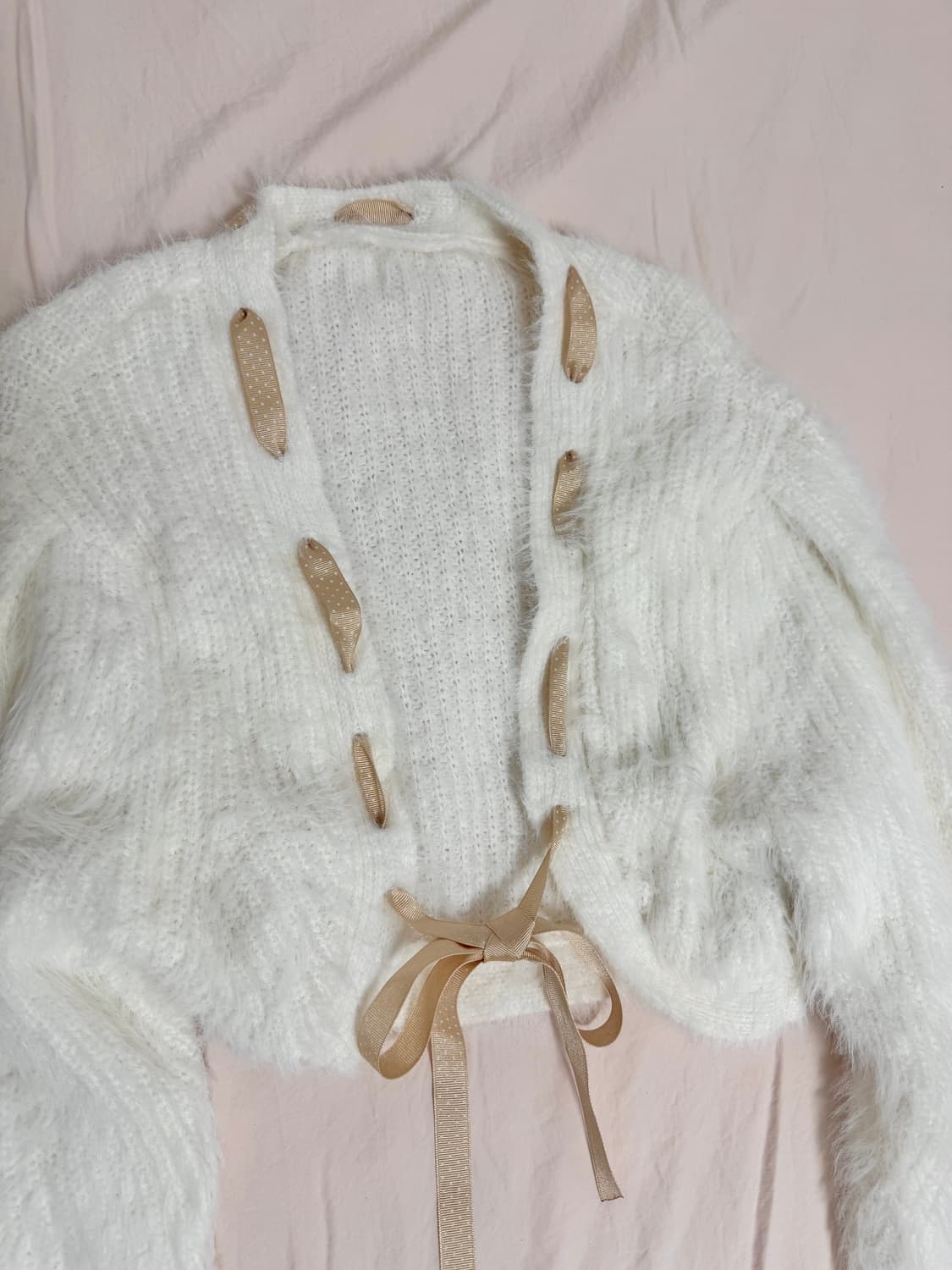 빈티지) 도트 리본 앙고라 볼레로 히메갸루 라떼 화이트 퍼 러블리 stc 상품이미지3