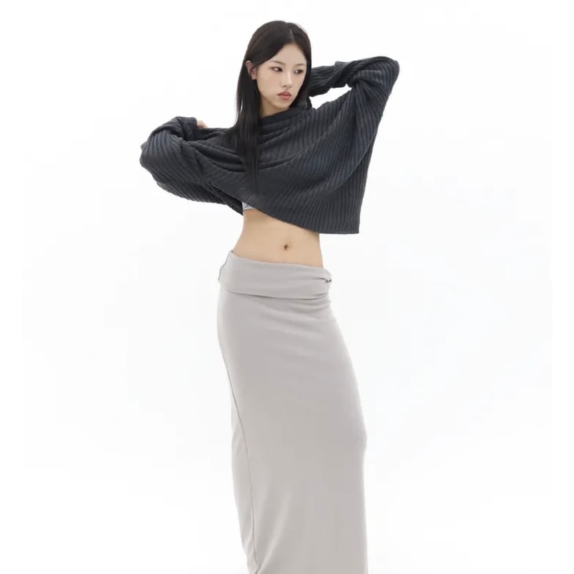 오프숄더 언발 후드 니트 상품이미지5