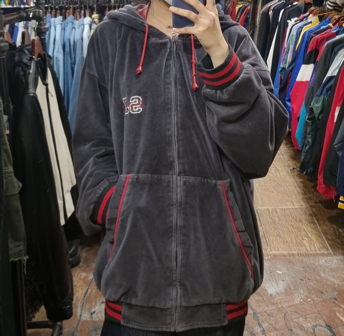 [Hi] vtg 빈티지 벨벳 져지 그레이 상품이미지1