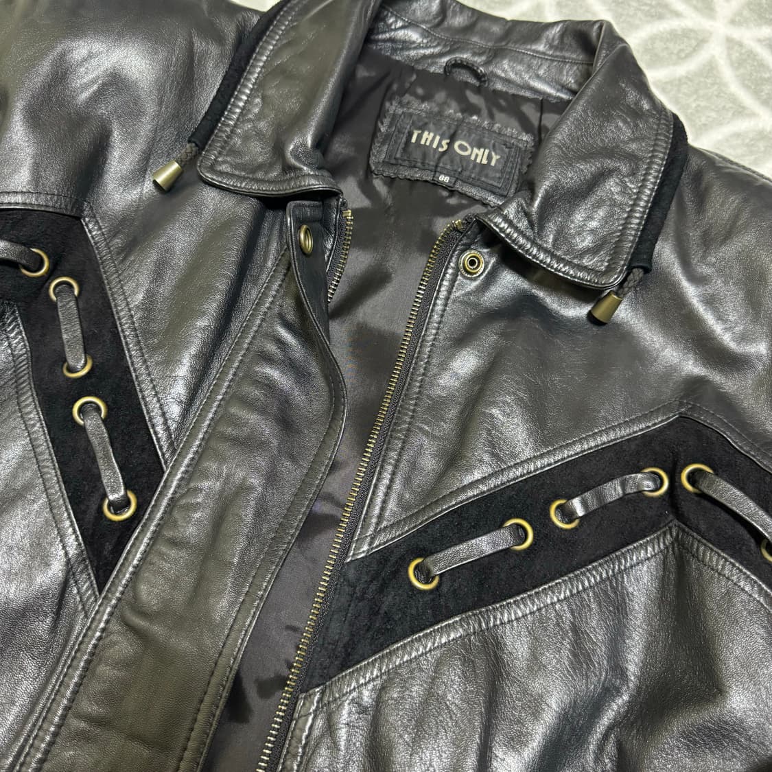 빈티지 숄더패드 크롭 레더자켓 상품이미지3