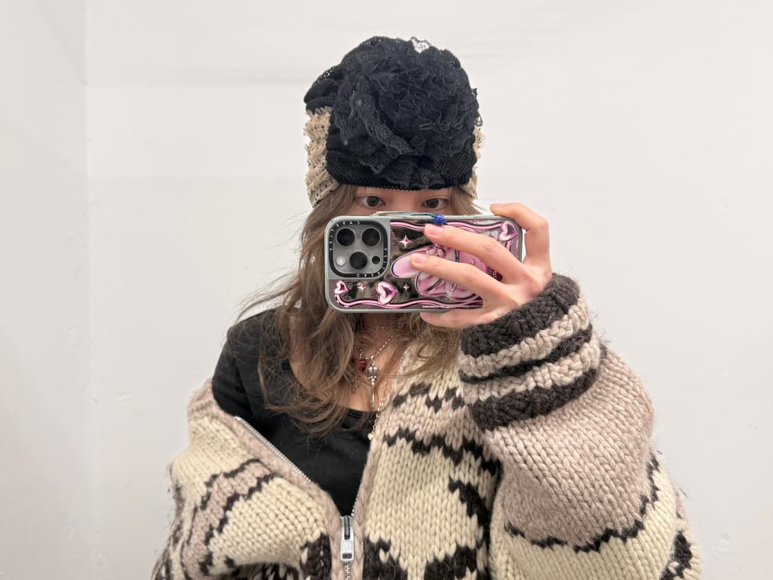 갸루 플라워 망사 도트 비니 상품이미지2