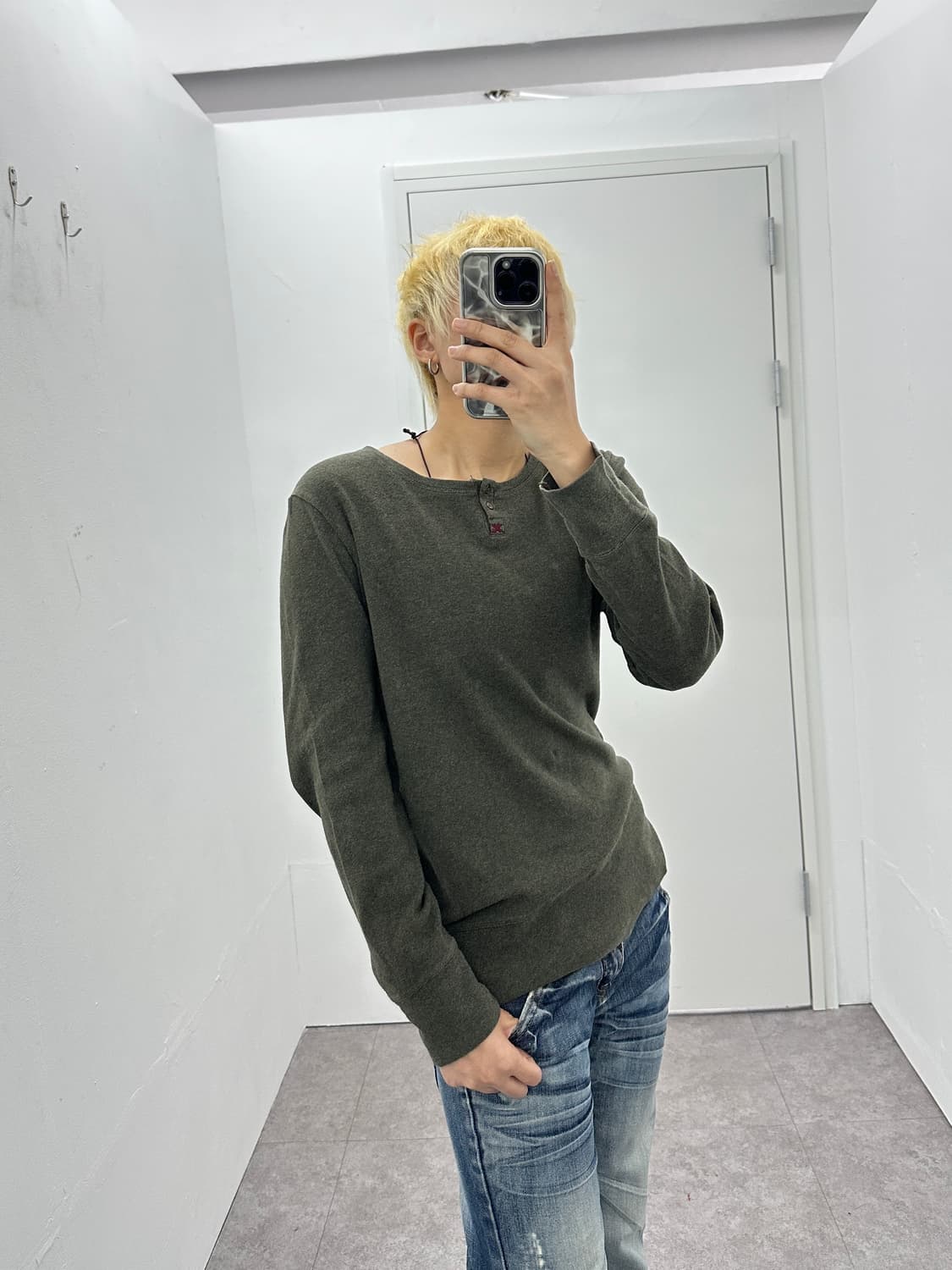 Vintage khaki side button point sleeve 상품이미지1