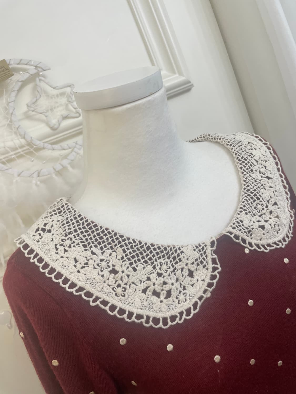 EARTH wine dot embroidery lace collar kn 상품이미지7
