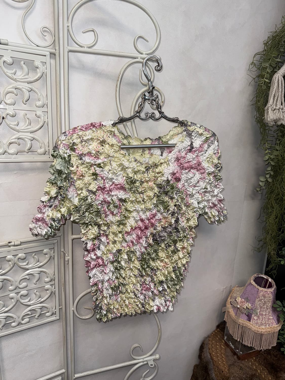 Mute floral wrinkle pleats half blouse 상품이미지2