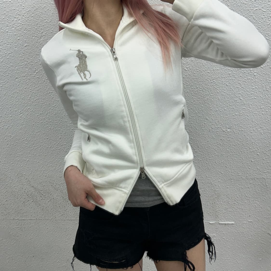 폴로 랄프로렌 글리터 빅포니 화이트 투웨이 집업 S 상품이미지1