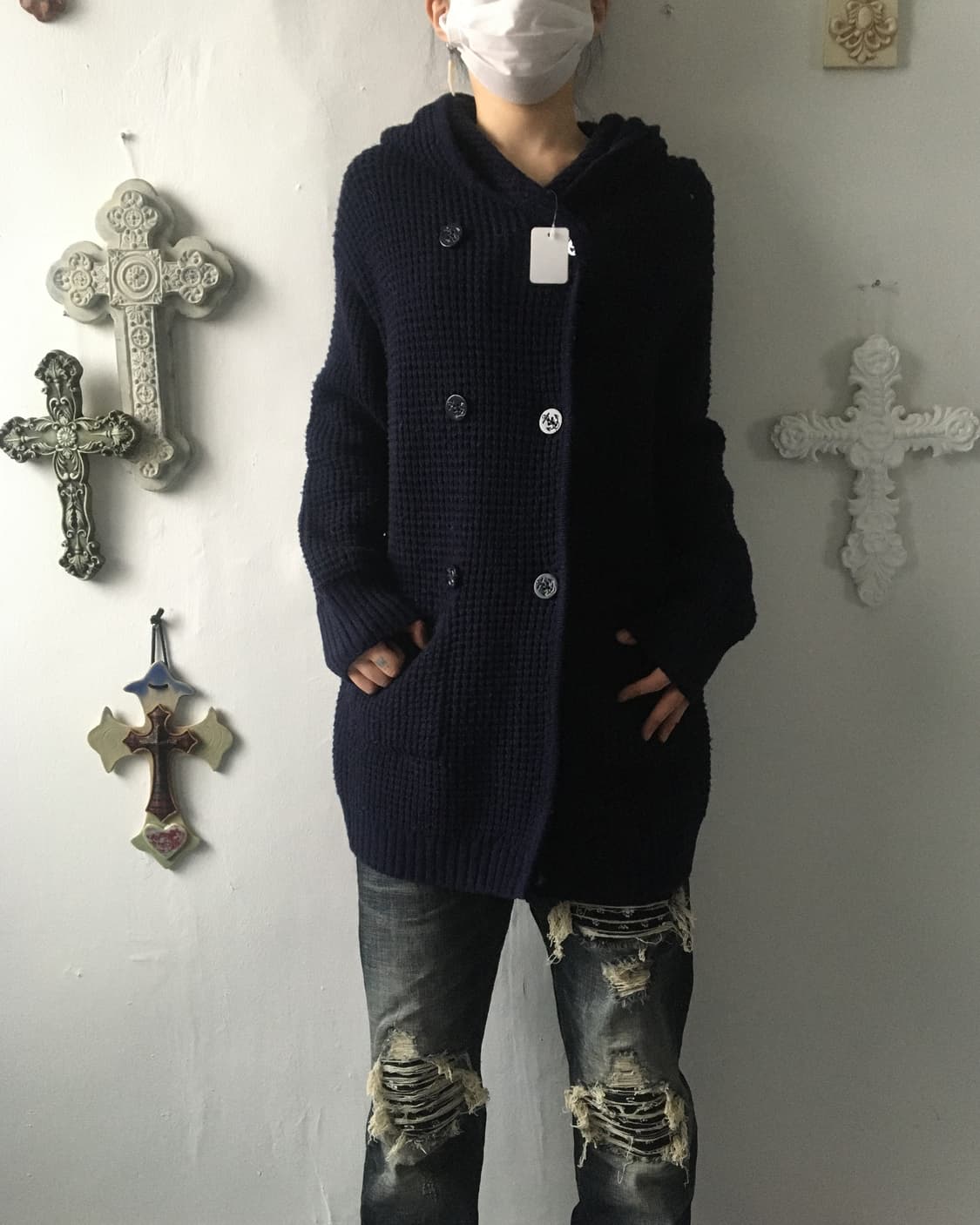 Double button hood knit cardigan 상품이미지6