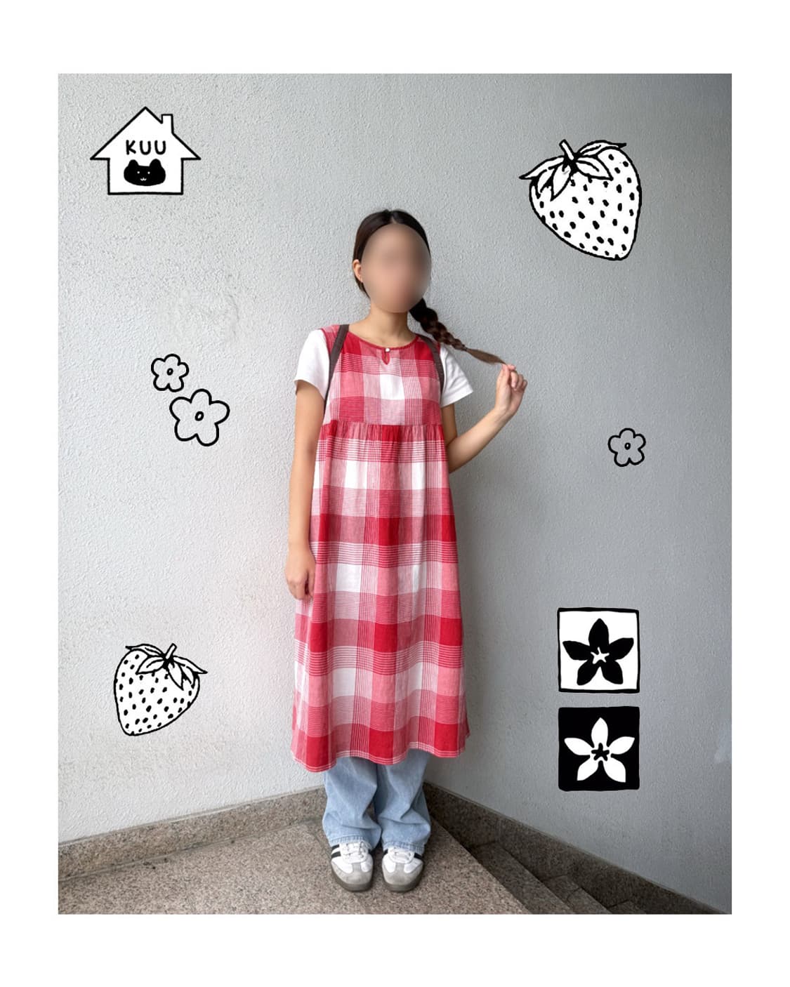 레이어드 레드체크 원피스 상품이미지1