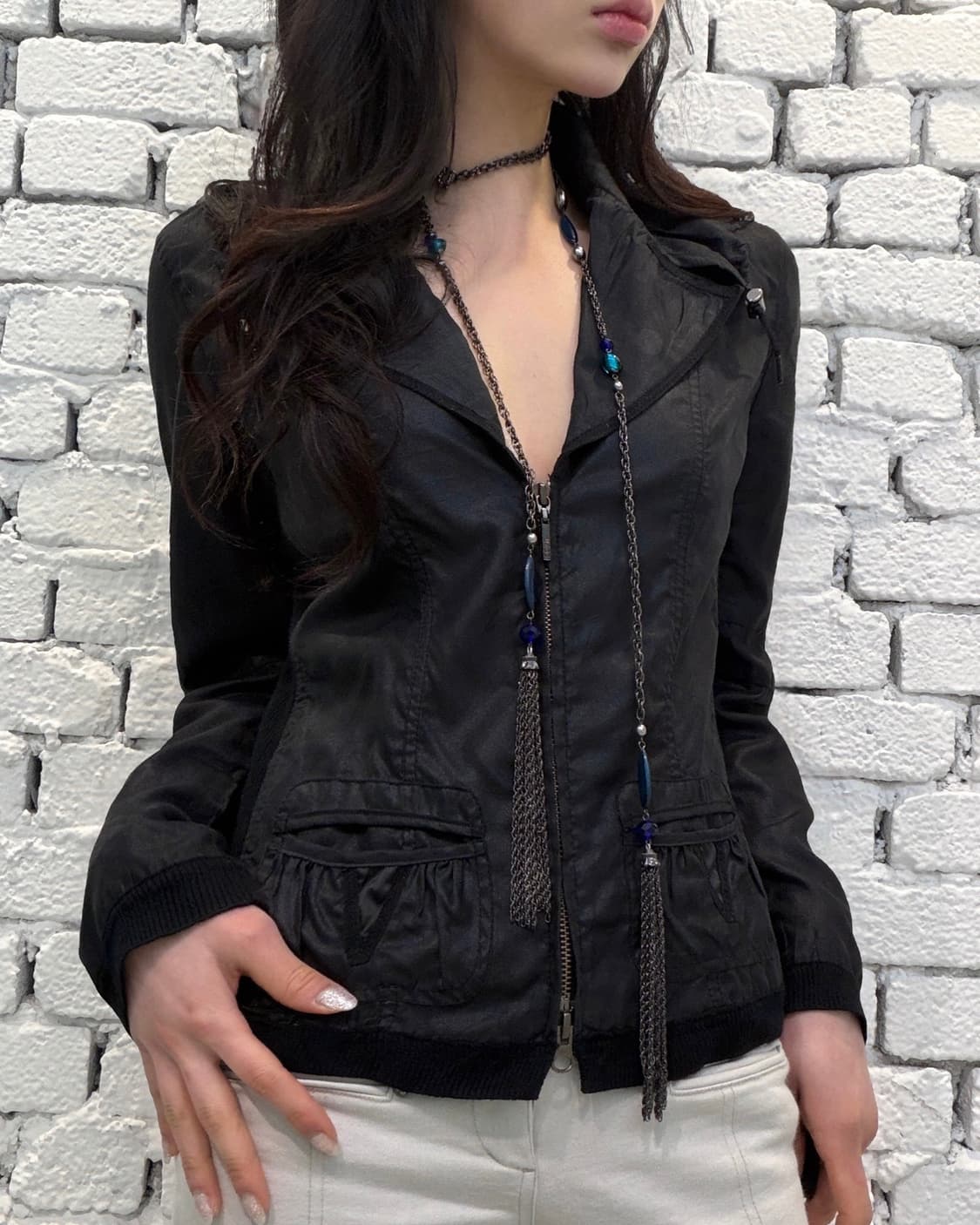 Shirred Neck Suede Zip Jacket 상품이미지2