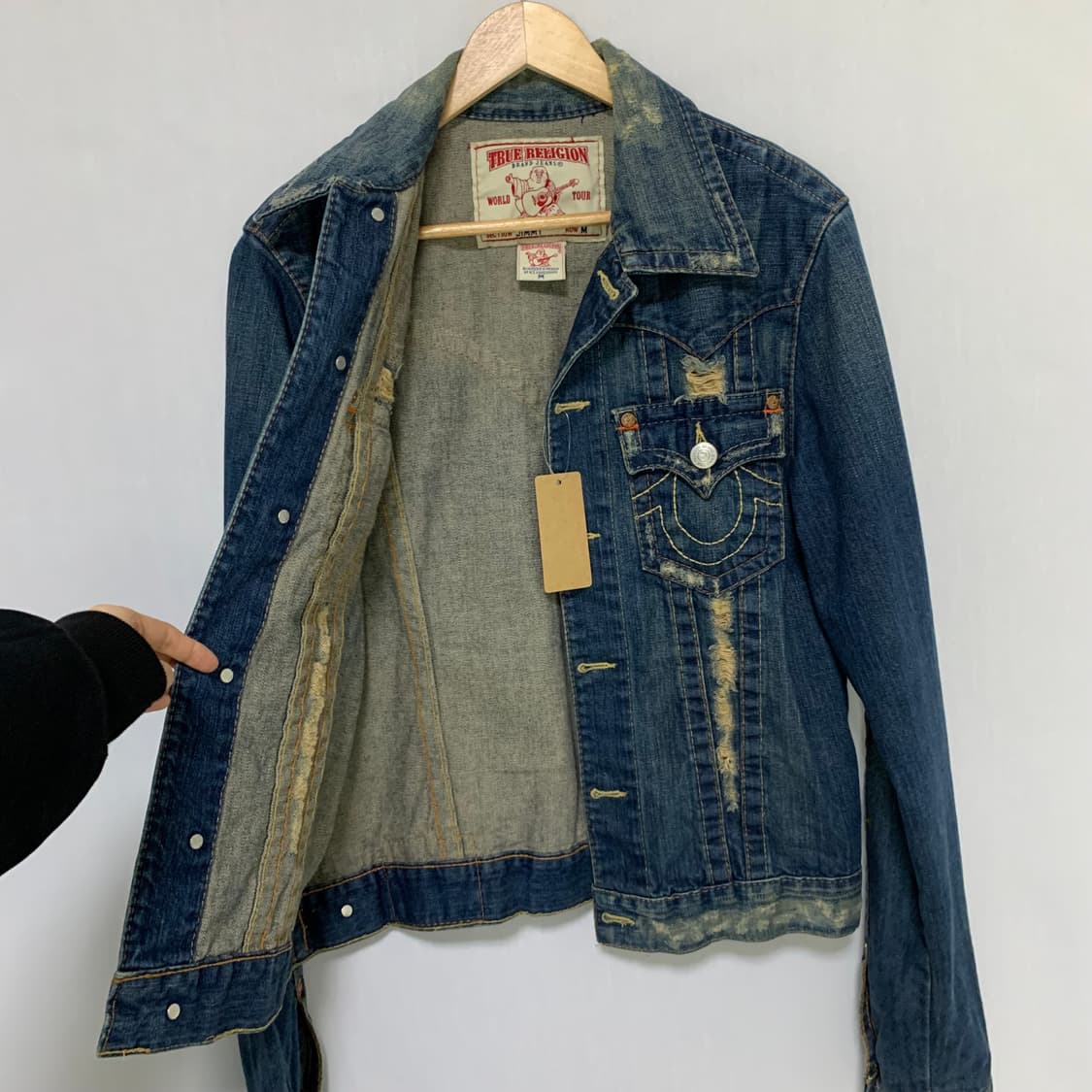 트루릴리젼 빈티지 데미지 패치 데님 중청 청자켓 M y2k 상품이미지8
