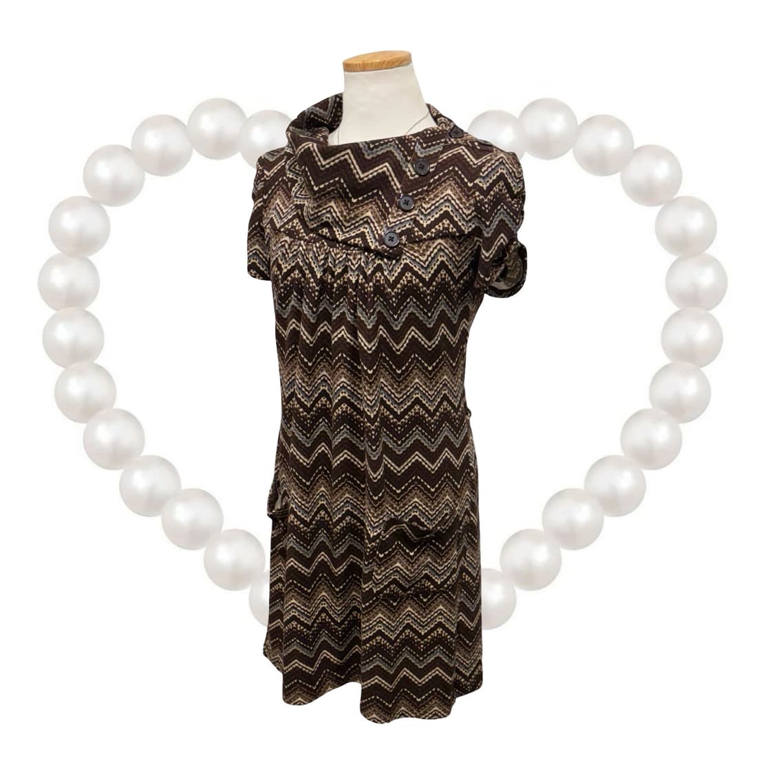 일본 빈티지 에스닉 패턴 폴라 셔링 반팔 원피스 하구미 모리 상품이미지2