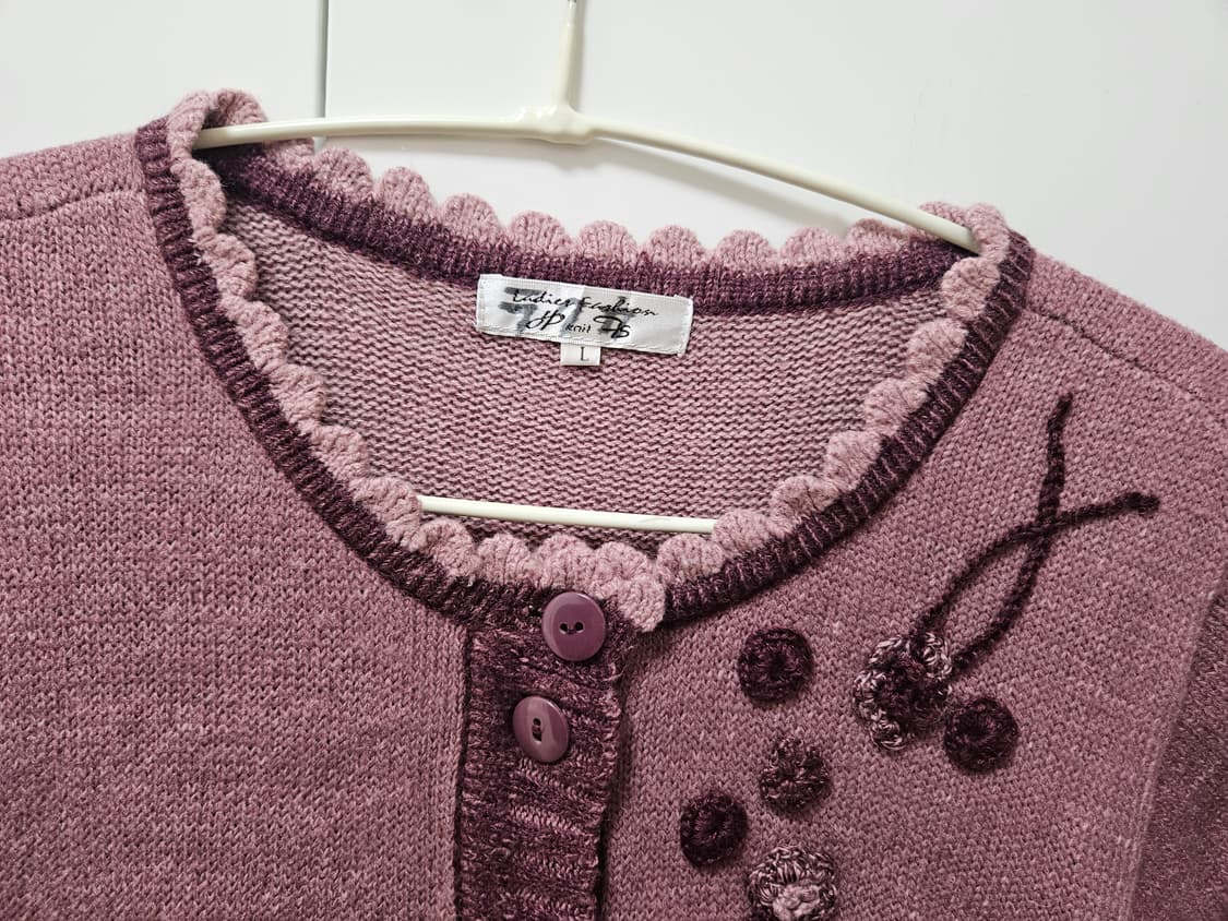 아오이유우깔 모리걸 뮤트핑크 포도 자수 니트 베스트 조끼 상품이미지4