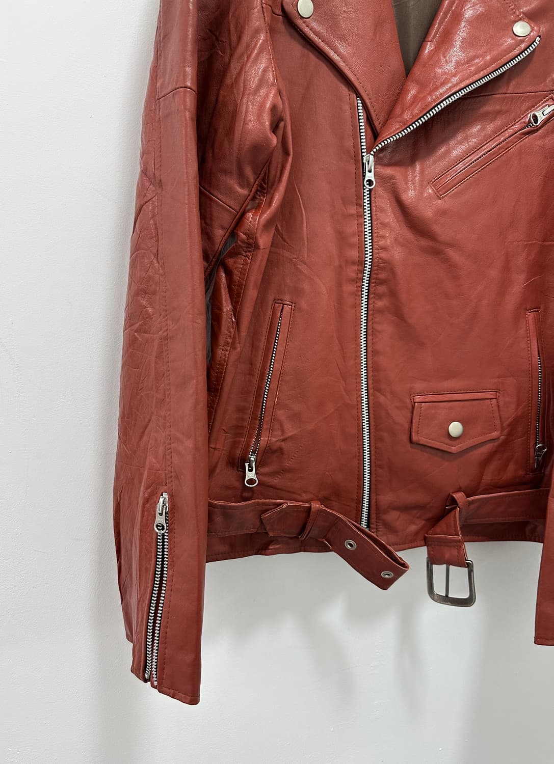 Burgundy genuine sheepskin leather jacke 상품이미지6