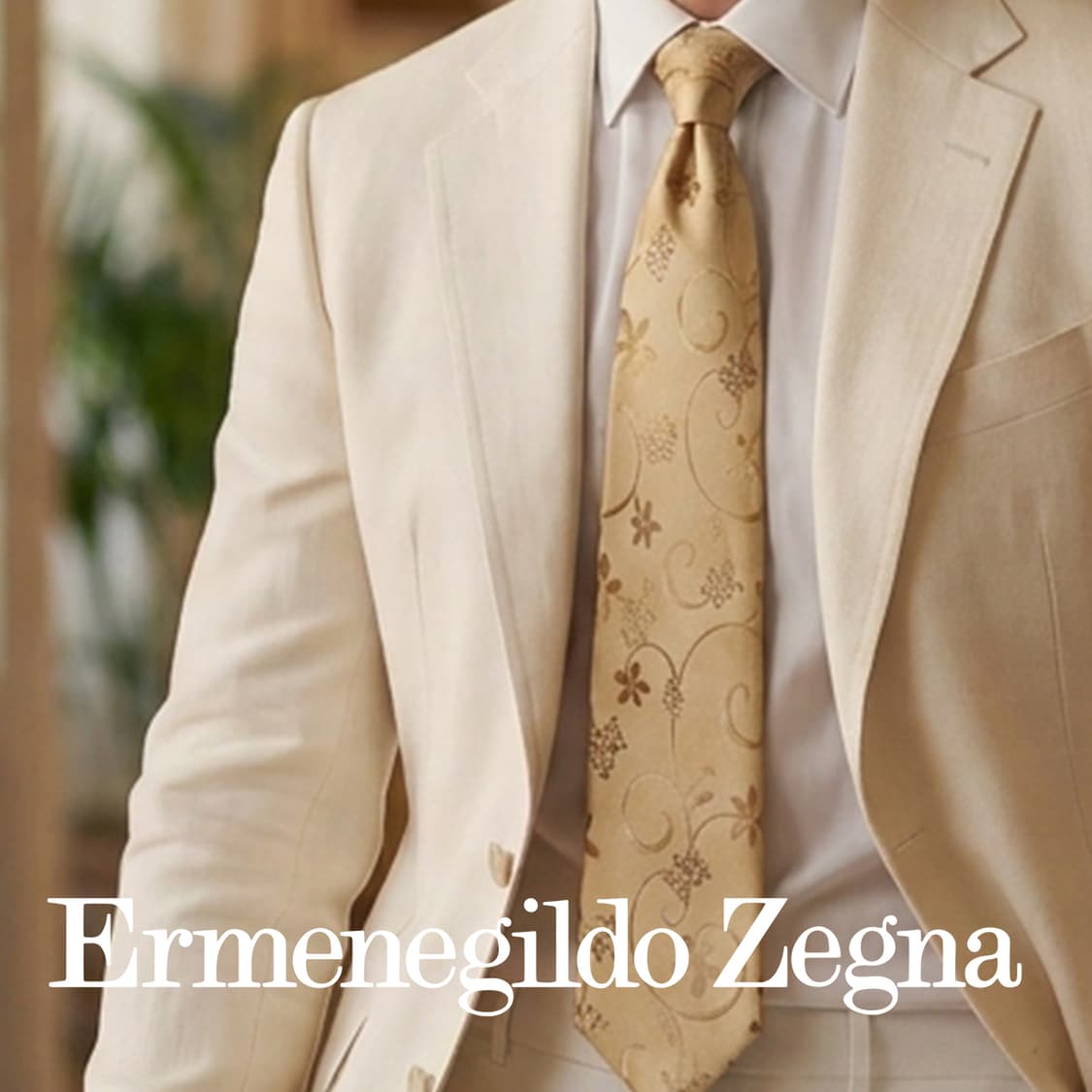 에르메네질도 제냐 골드 플라워 자수 넥타이 9.3cm A+등급 K2568 상품이미지1