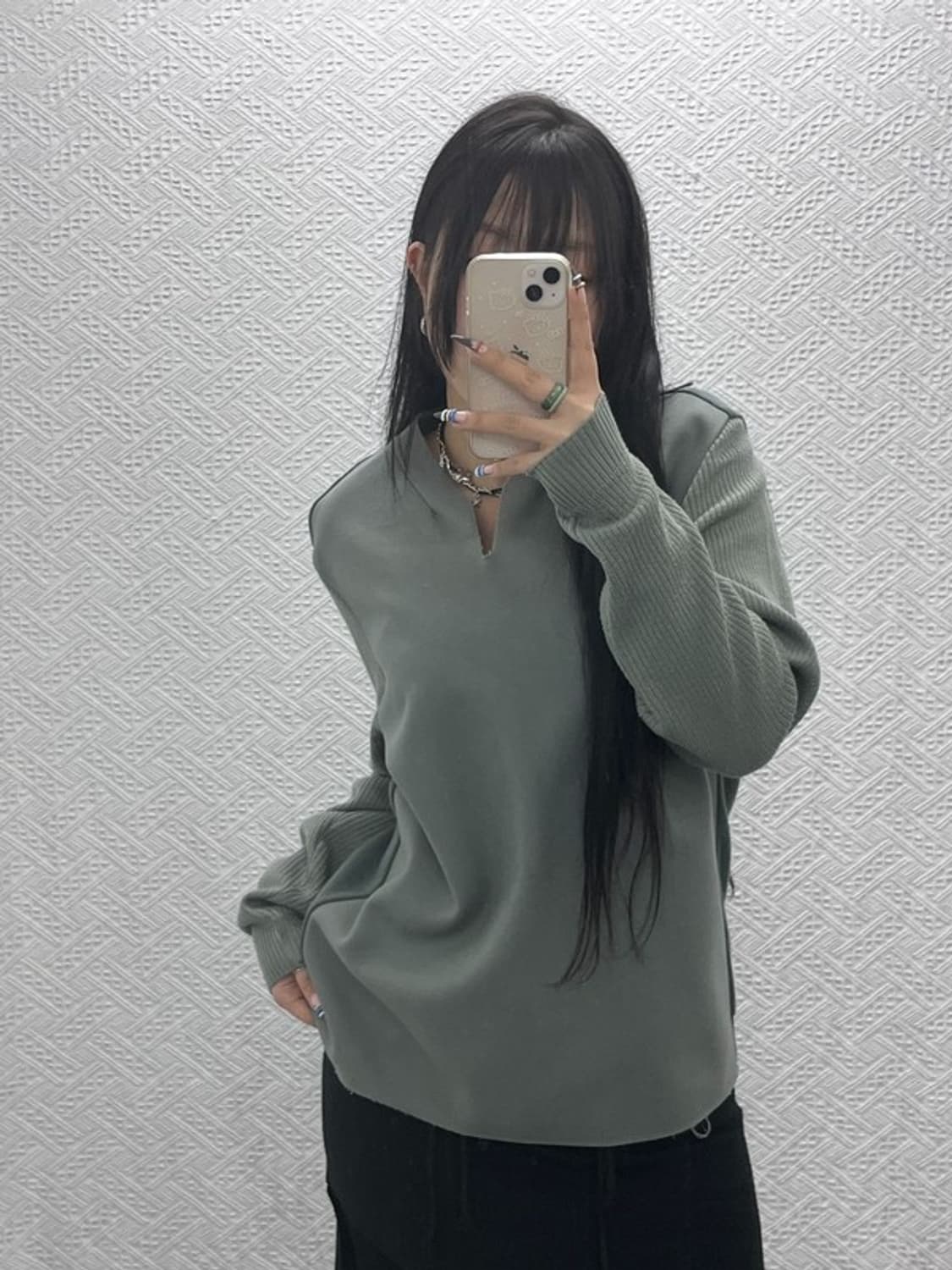 솔리드옴므 한섬 브이넥 울캐시미어 펠트 니트 105 C07613 상품이미지1