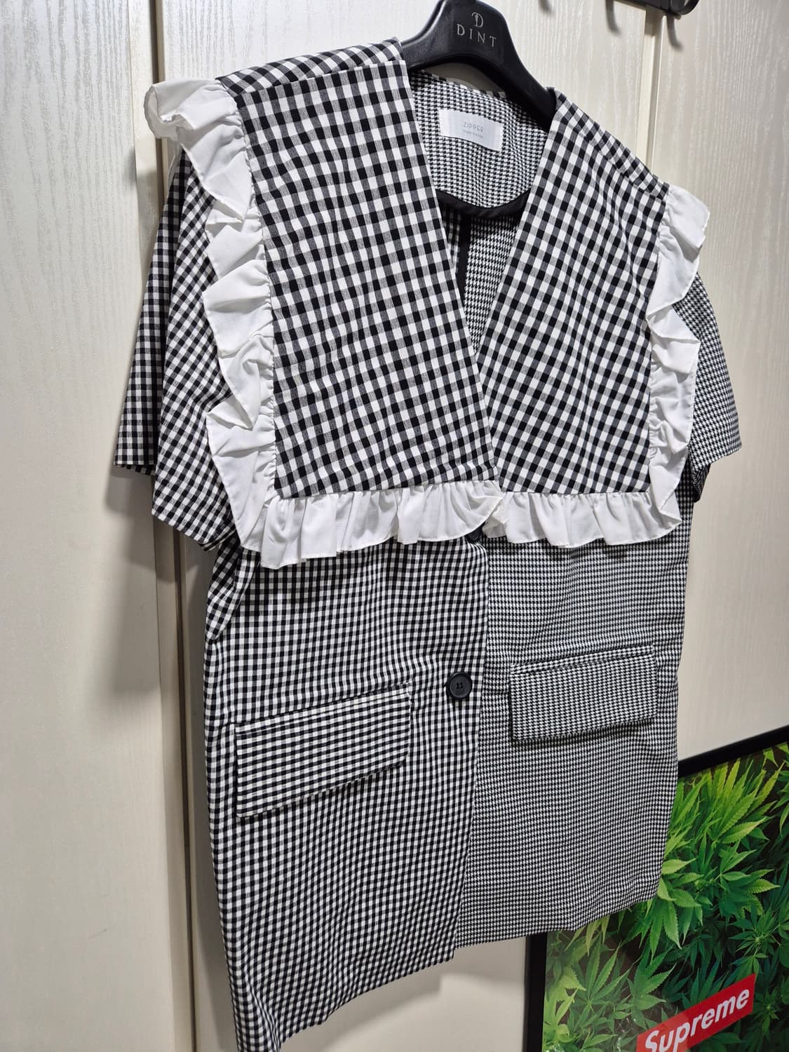 (세일)(새상품)DINT 딘트 체크 프릴 케이프 자켓 상품이미지4