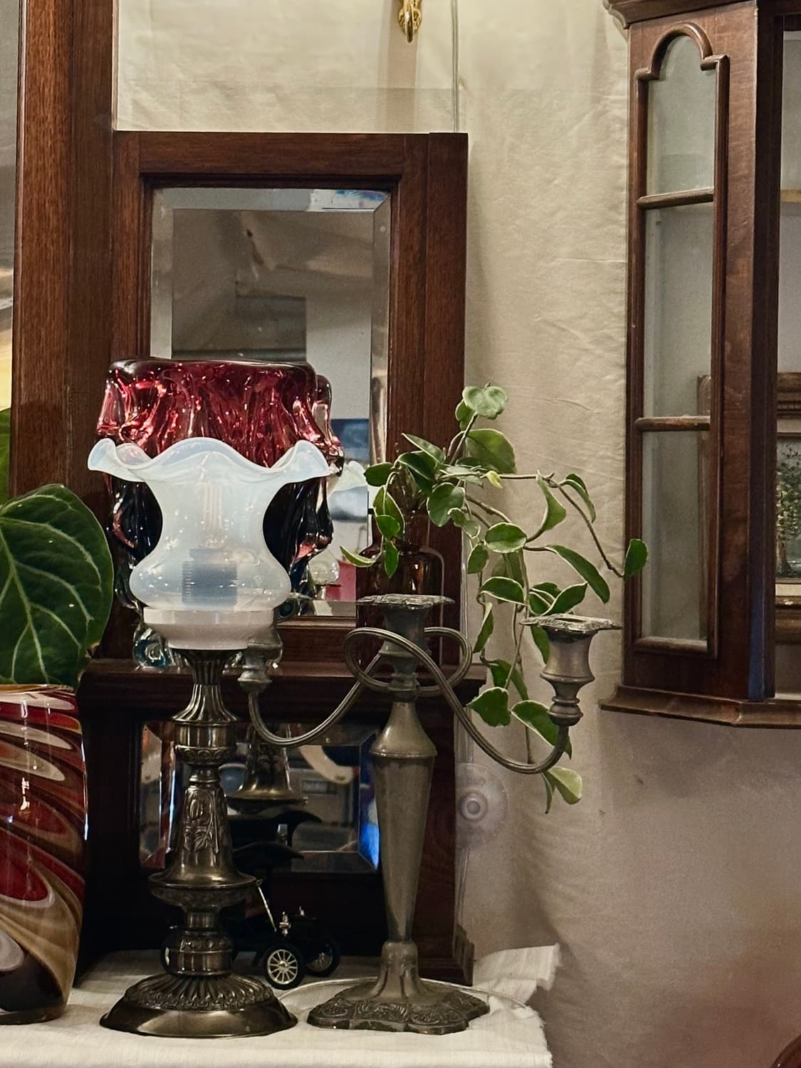 미국 빈티지 오팔린 글라스&브라스 베이스 테이블 램프 조명 상품이미지10