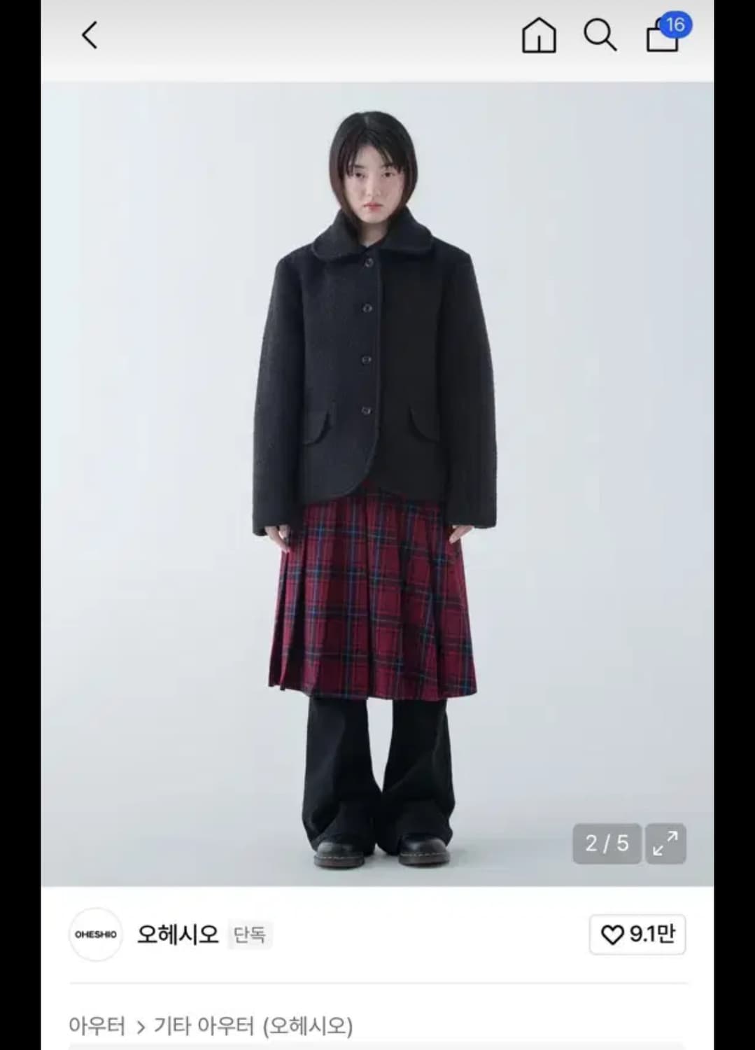 오헤시오 부클 하프 코트 블랙 상품이미지1