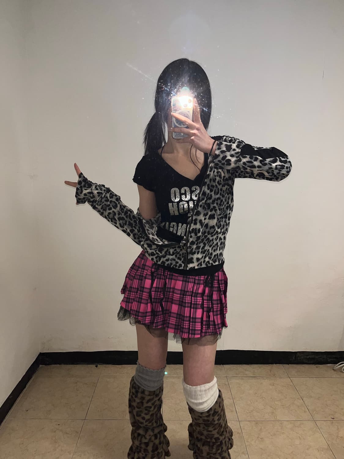 갸루펑크 레오파드 후드집업 상품이미지7