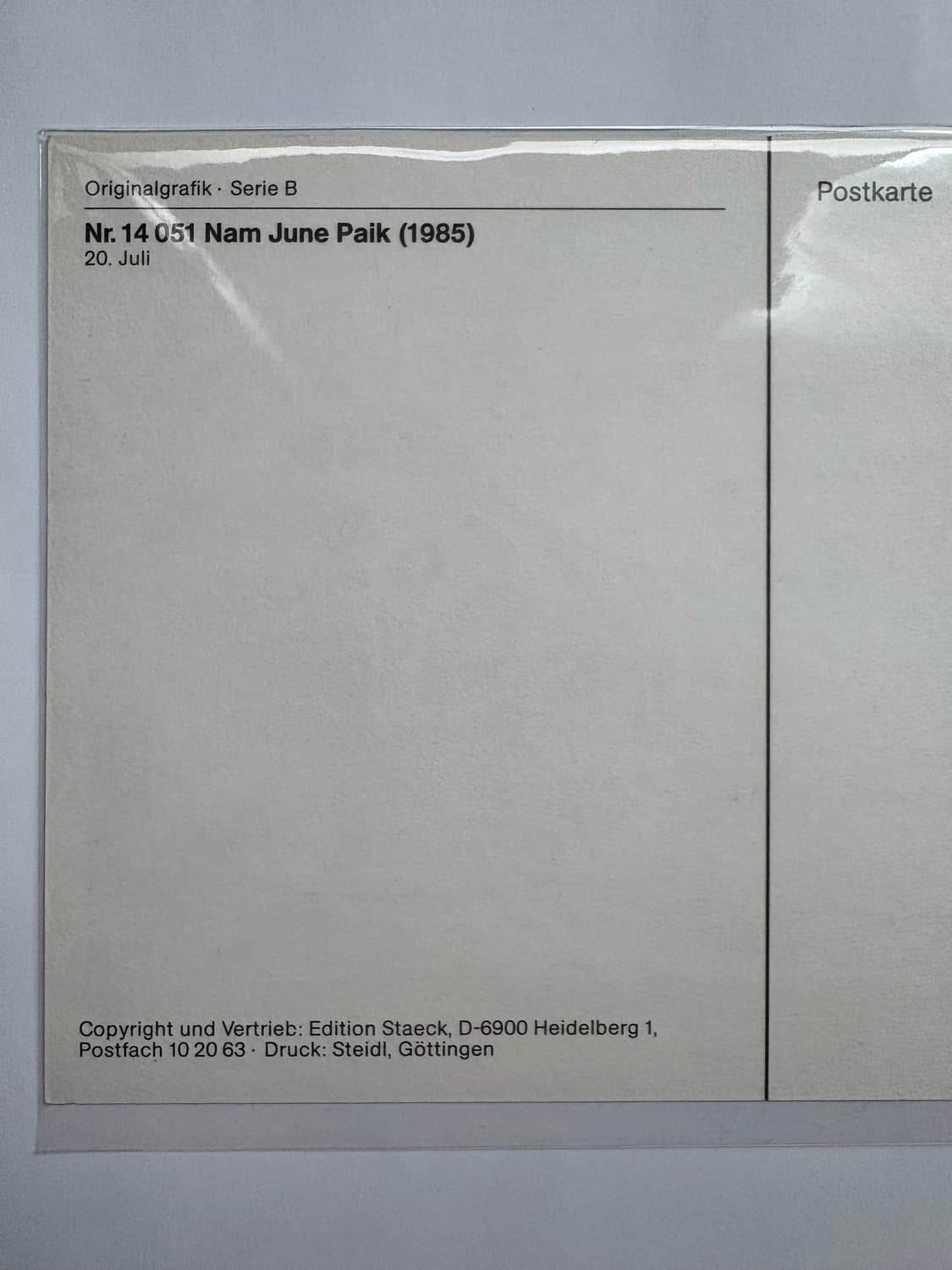 백남준 Nr.14 051 Nam June Paik (1985) 엽서 상품이미지3