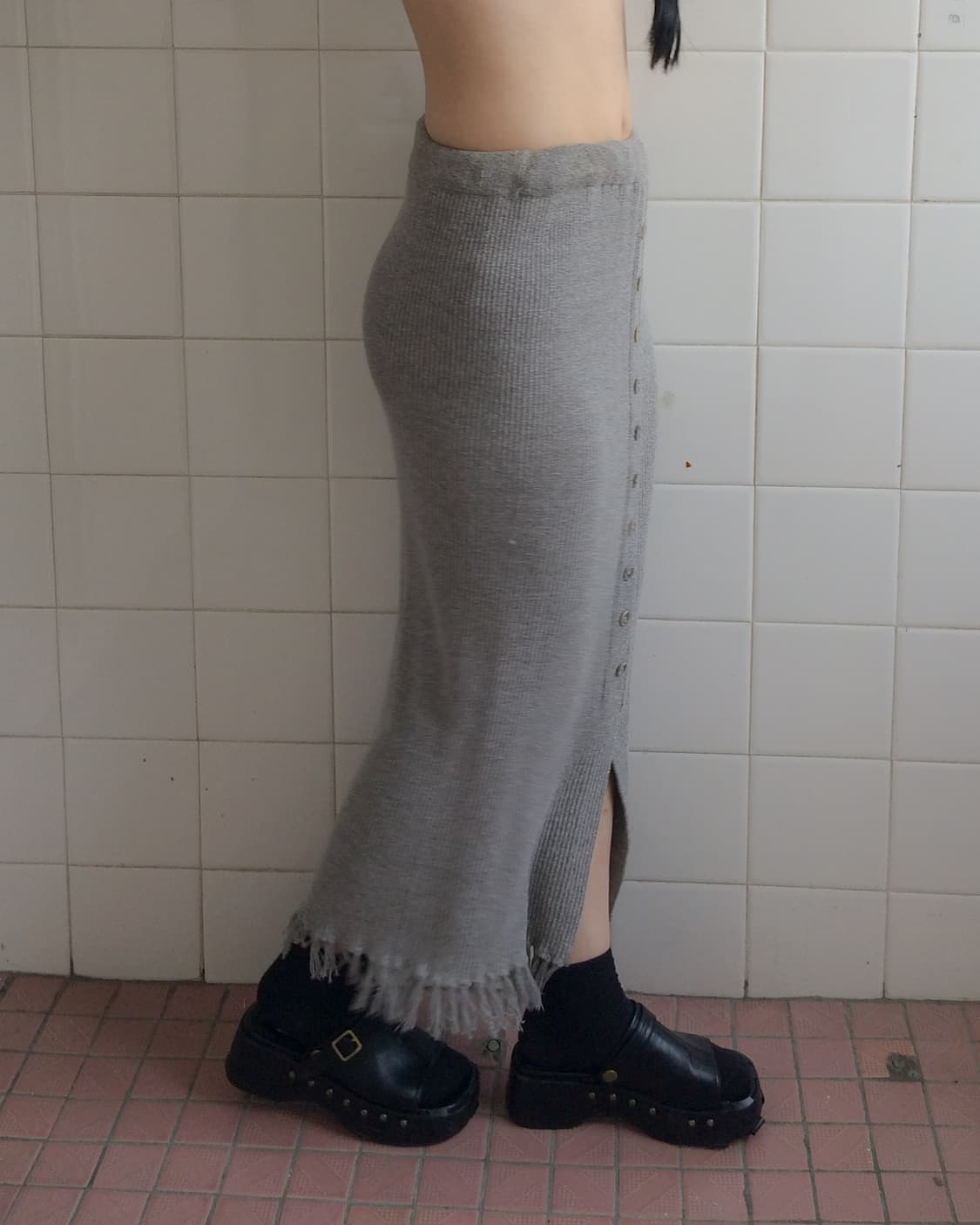 fringe point rivbed button up skirt 상품이미지4