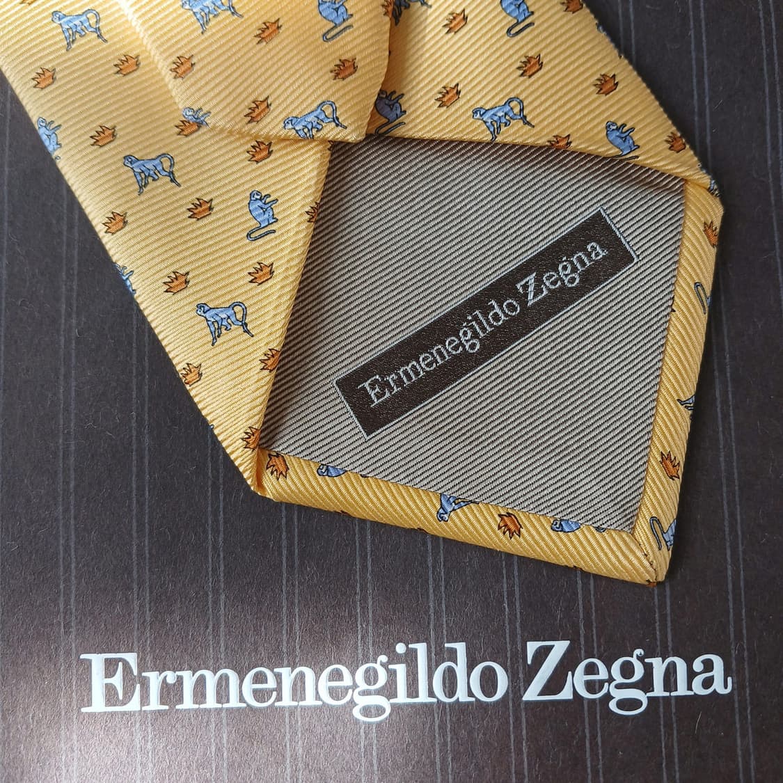제냐 실크 옐로우 원숭이 모티브 넥타이 9.6cm A등급 A19678 상품이미지7