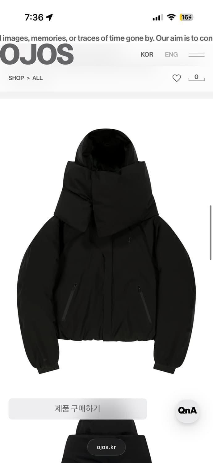 오호스 디태처블 머플러 다운 자켓 블랙 상품이미지1