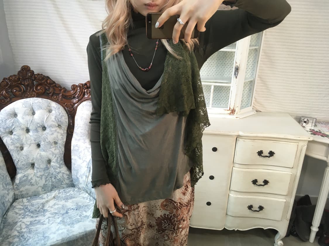 Set)카키 아카이브 레이어드 슬리브리스+카키 블라우스 상품이미지4