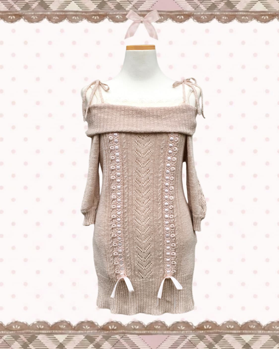 레스트로즈 리본🎀 오프숄더 5부 썸머니트 ops 상품이미지1