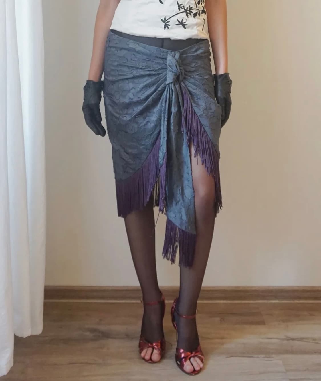 스컬프터 Fringe Tie Skirt Charcoal/Purple 상품이미지1