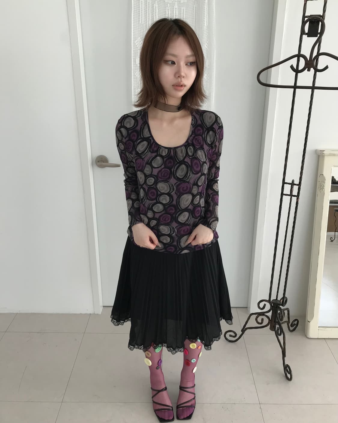 퍼플 도트 패턴 탑 상품이미지3